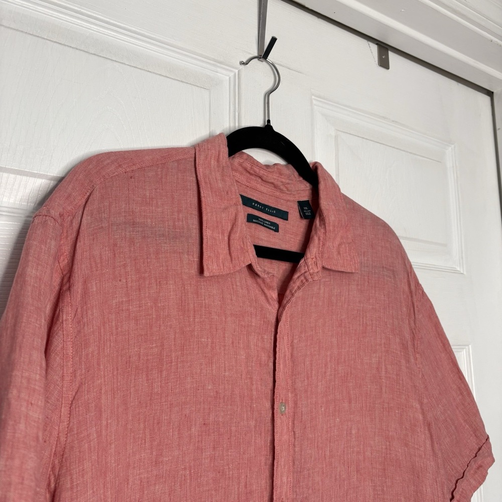 Perry Ellis Mens XXL 100% Linen Collared Button-Up Shirt Red Classic Preppy - Picture 2 of 6